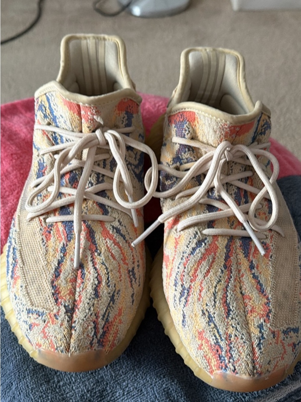 Men's Athletic Knit Sneakers in Tan with Multicolor Pattern